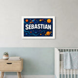 Sebastian Name Art - Space Explorers personalized wall print for kids