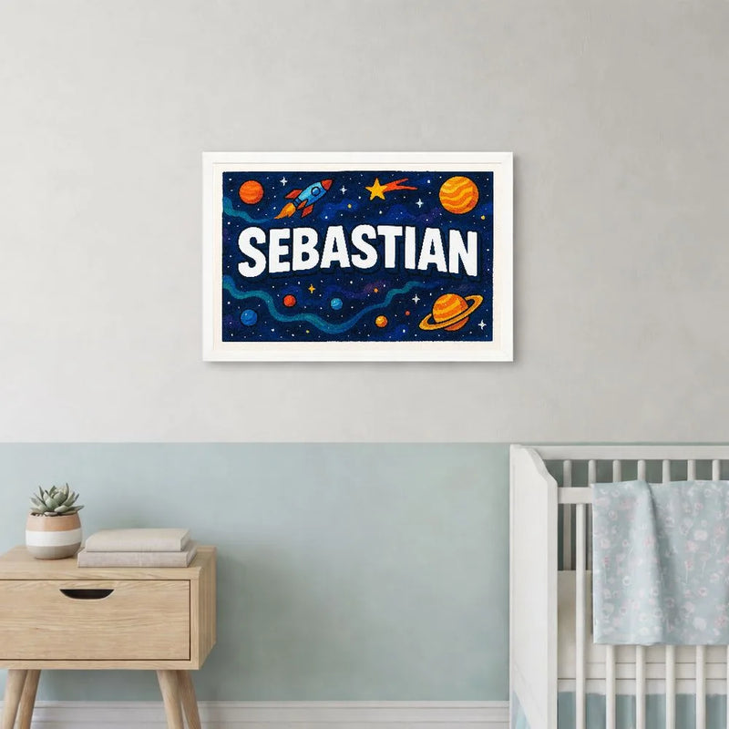 Sebastian Name Art - Space Explorers personalized wall print for kids