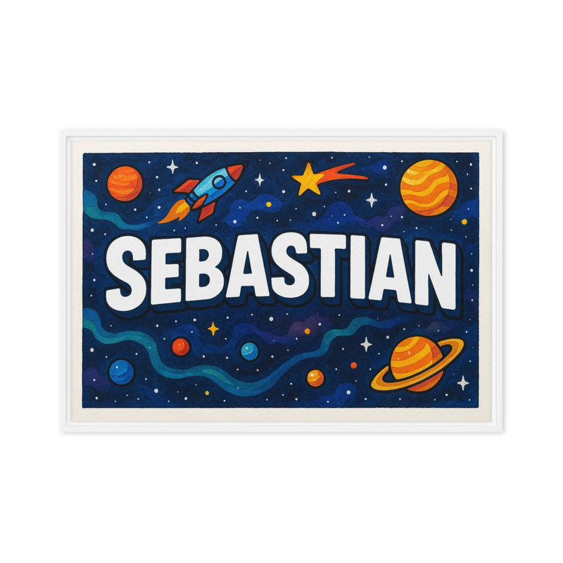 Sebastian Name Art - Space Explorers personalized wall print for kids