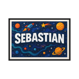 Sebastian Name Art - Space Explorers personalized wall print for kids