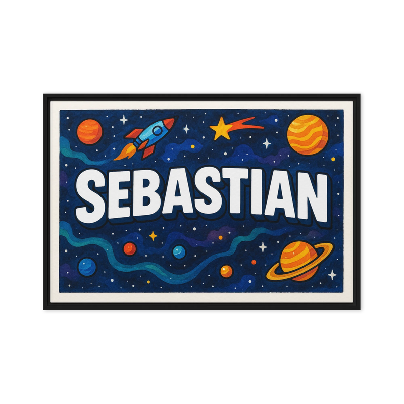 Sebastian Name Art - Space Explorers personalized wall print for kids