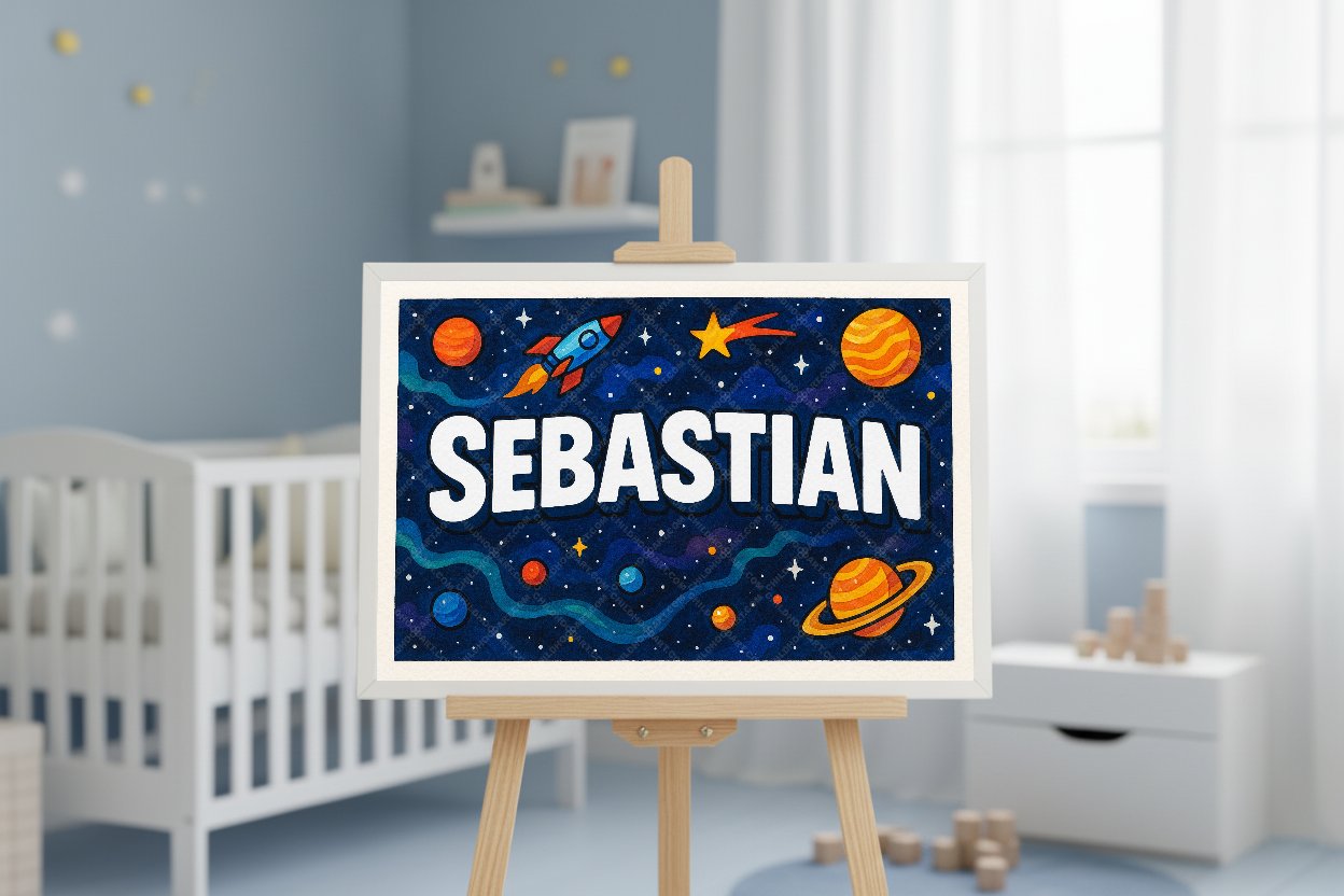 Personalized space name art for Sebastian