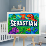Sebastian Name Art - Dinosaur Adventure personalized wall print for kids