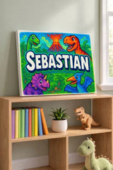 Sebastian Name Art - Dinosaur Adventure personalized wall print for kids