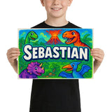 Sebastian Name Art - Dinosaur Adventure personalized wall print for kids