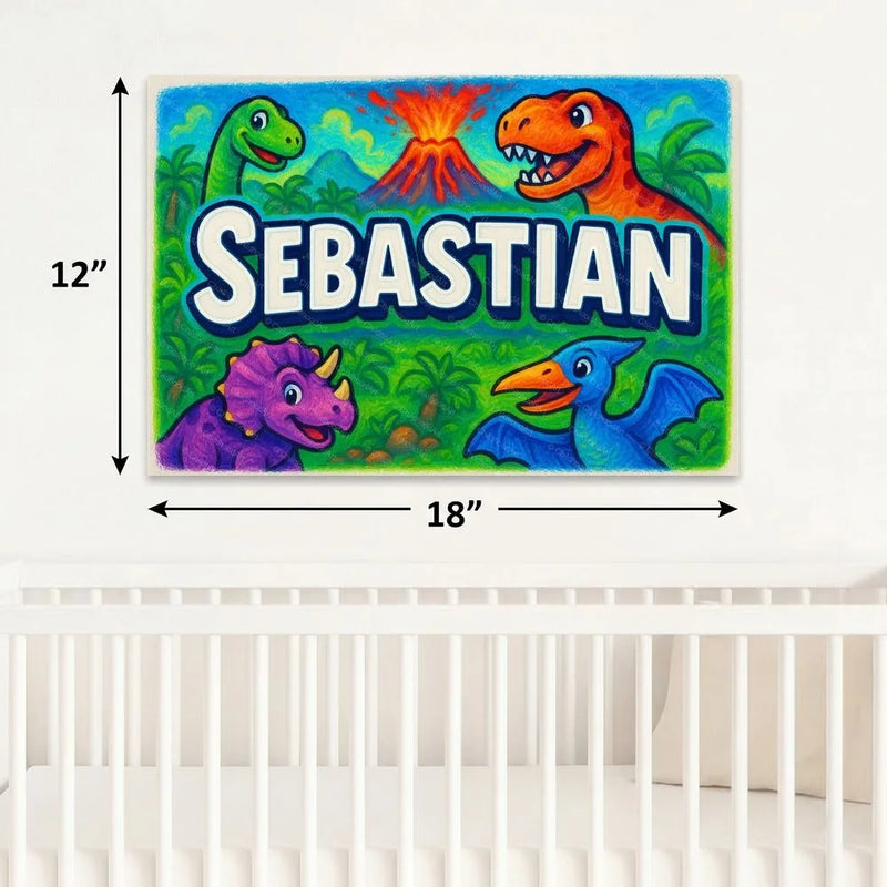 Sebastian Name Art - Dinosaur Adventure personalized wall print for kids