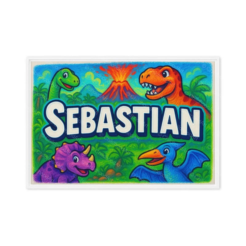 Sebastian Name Art - Dinosaur Adventure personalized wall print for kids