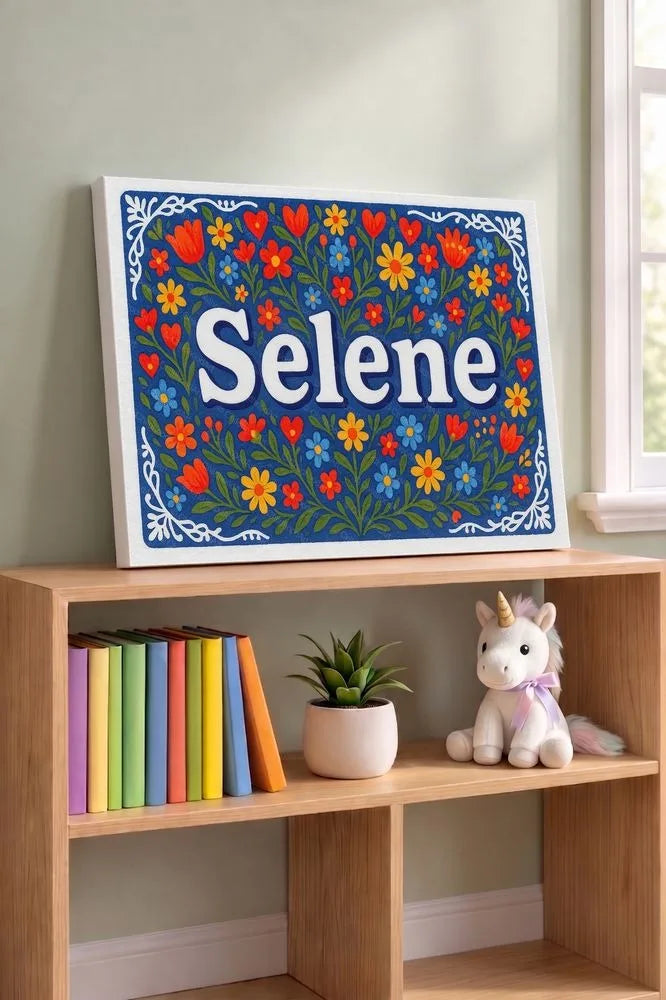 Selene Name Art - Floral Farmhouse personalized wall print for kids
