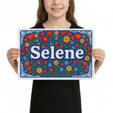 Selene Name Art - Floral Farmhouse personalized wall print for kids