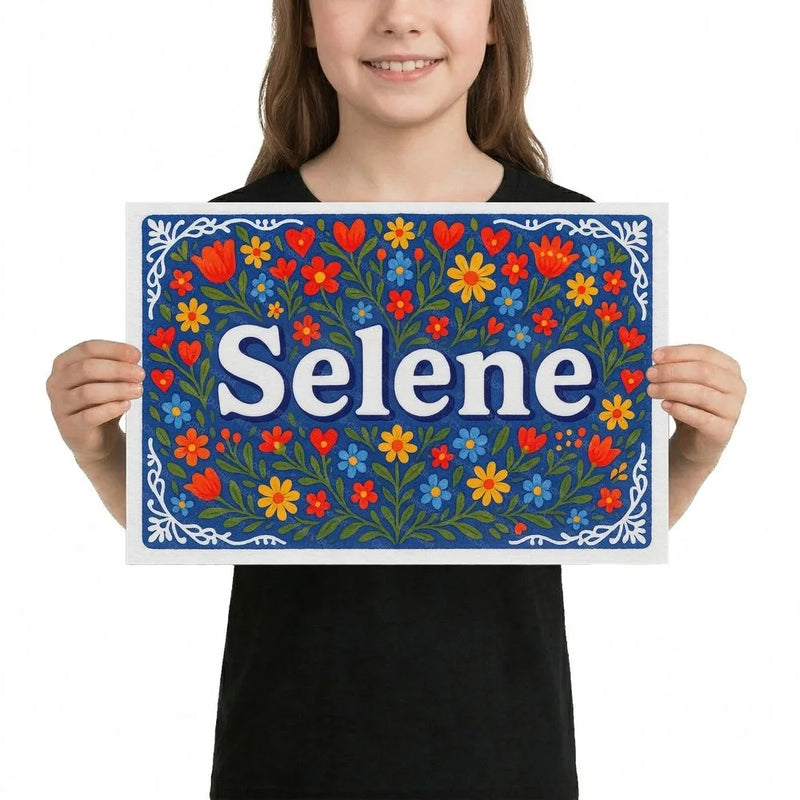 Selene Name Art - Floral Farmhouse personalized wall print for kids