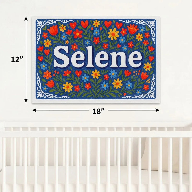 Selene Name Art - Floral Farmhouse personalized wall print for kids