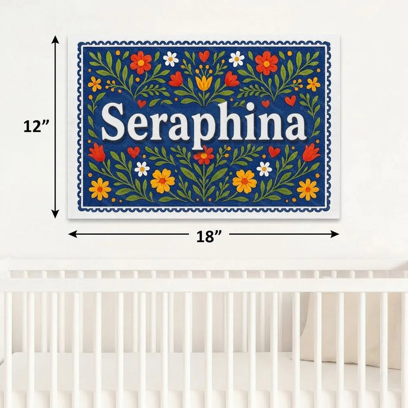 Seraphina Name Art - Floral Farmhouse personalized wall print for kids