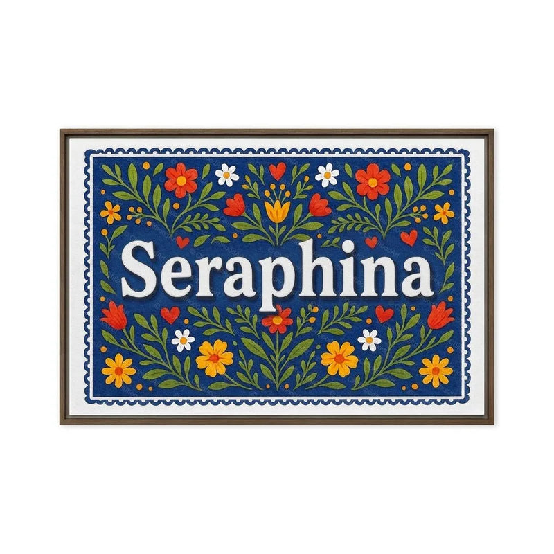 Seraphina Name Art - Floral Farmhouse personalized wall print for kids