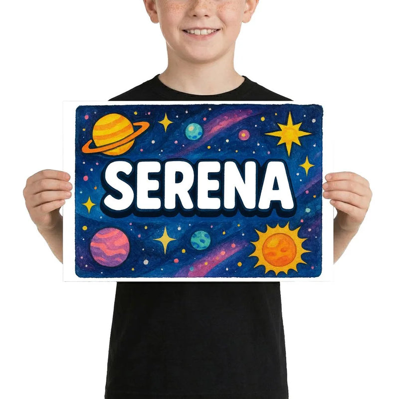 Serena Name Art - Space Explorers personalized wall print for kids