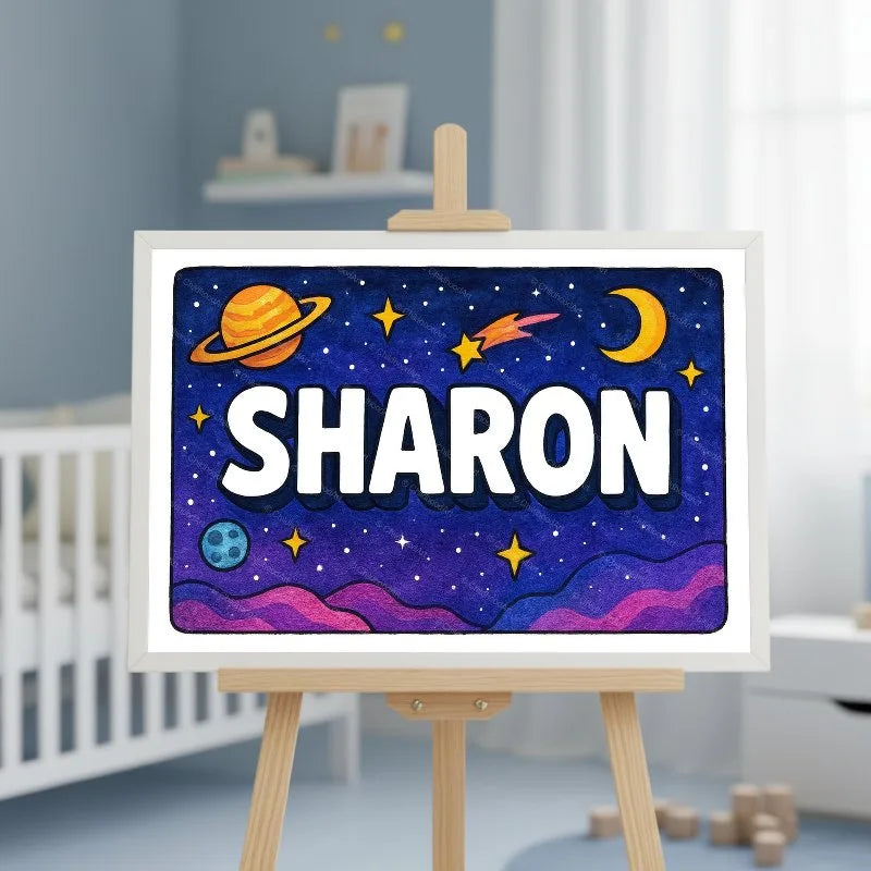 Sharon Name Art - Space Explorers personalized wall print for kids