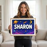Sharon Name Art - Space Explorers personalized wall print for kids