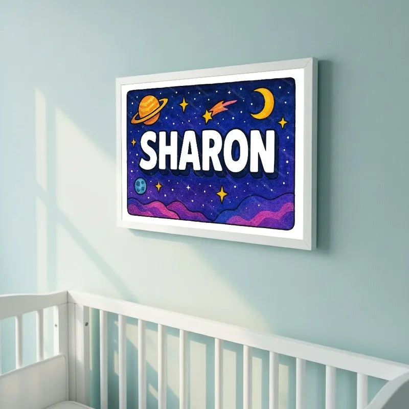 Sharon Name Art - Space Explorers personalized wall print for kids