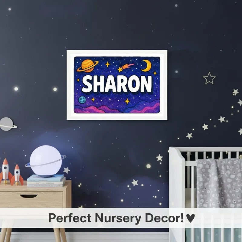 Sharon Name Art - Space Explorers personalized wall print for kids