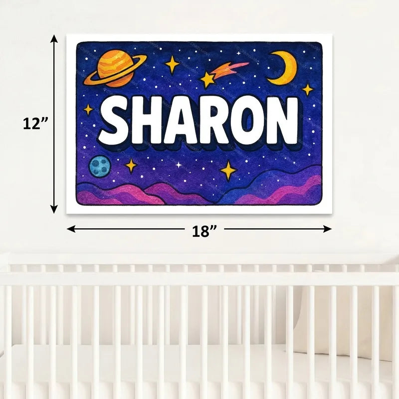 Sharon Name Art - Space Explorers personalized wall print for kids
