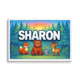 Sharon Name Art - Forest Friends personalized wall print for kids