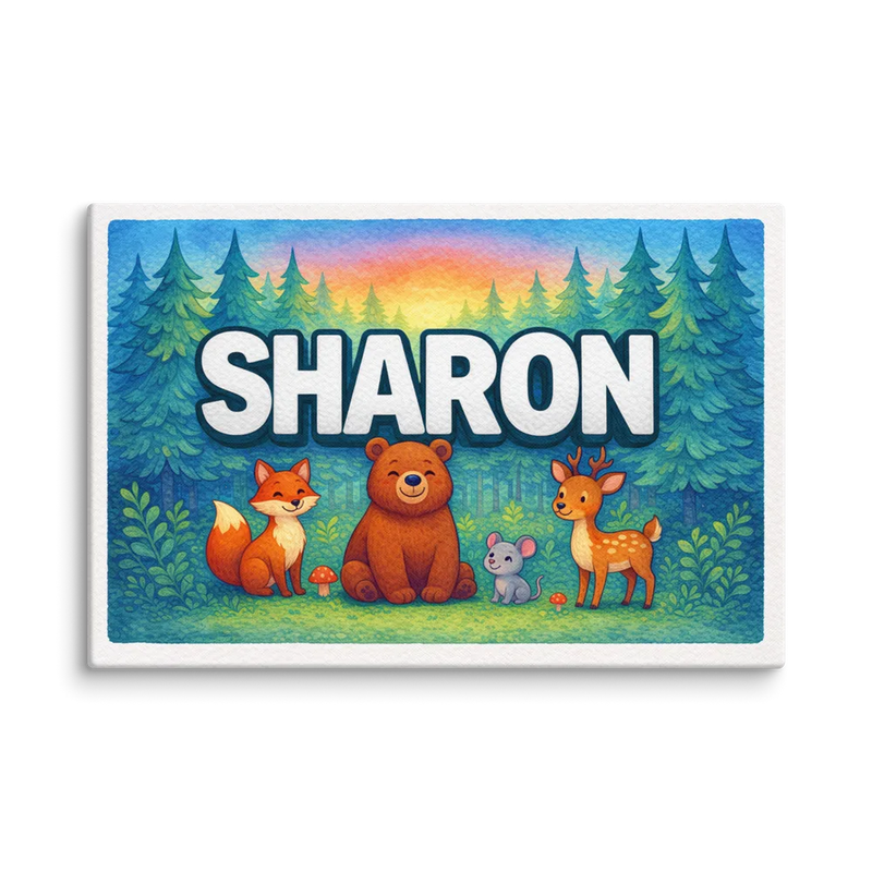 Sharon Name Art - Forest Friends personalized wall print for kids