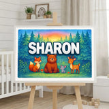 Sharon Name Art - Forest Friends personalized wall print for kids
