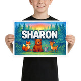 Sharon Name Art - Forest Friends personalized wall print for kids