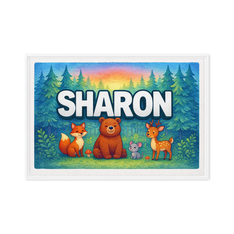 Sharon Name Art - Forest Friends personalized wall print for kids