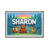 Sharon Name Art - Forest Friends personalized wall print for kids
