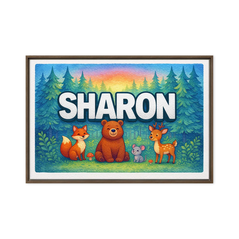 Sharon Name Art - Forest Friends personalized wall print for kids