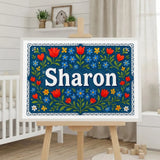 Sharon Name Art - Floral Farmhouse personalized wall print for kids
