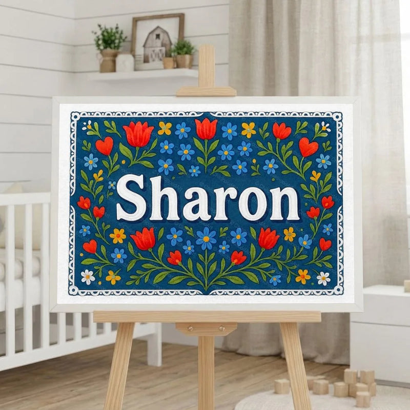 Sharon Name Art - Floral Farmhouse personalized wall print for kids