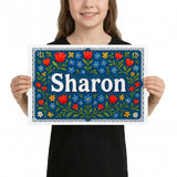 Sharon Name Art - Floral Farmhouse personalized wall print for kids