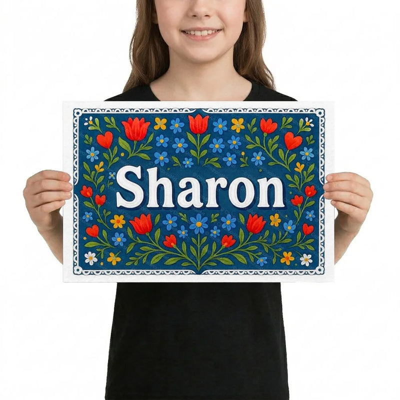 Sharon Name Art - Floral Farmhouse personalized wall print for kids