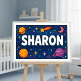 Sharon Name Art - Space Explorers personalized wall print for kids