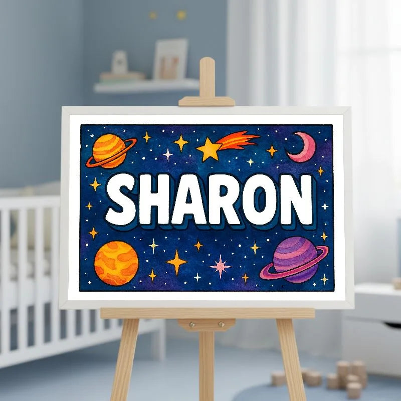 Sharon Name Art - Space Explorers personalized wall print for kids