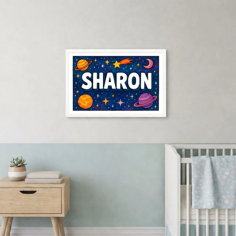 Sharon Name Art - Space Explorers personalized wall print for kids
