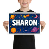 Sharon Name Art - Space Explorers personalized wall print for kids