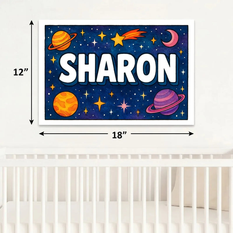 Sharon Name Art - Space Explorers personalized wall print for kids