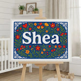 Shea Name Art - Floral Farmhouse personalized wall print for kids