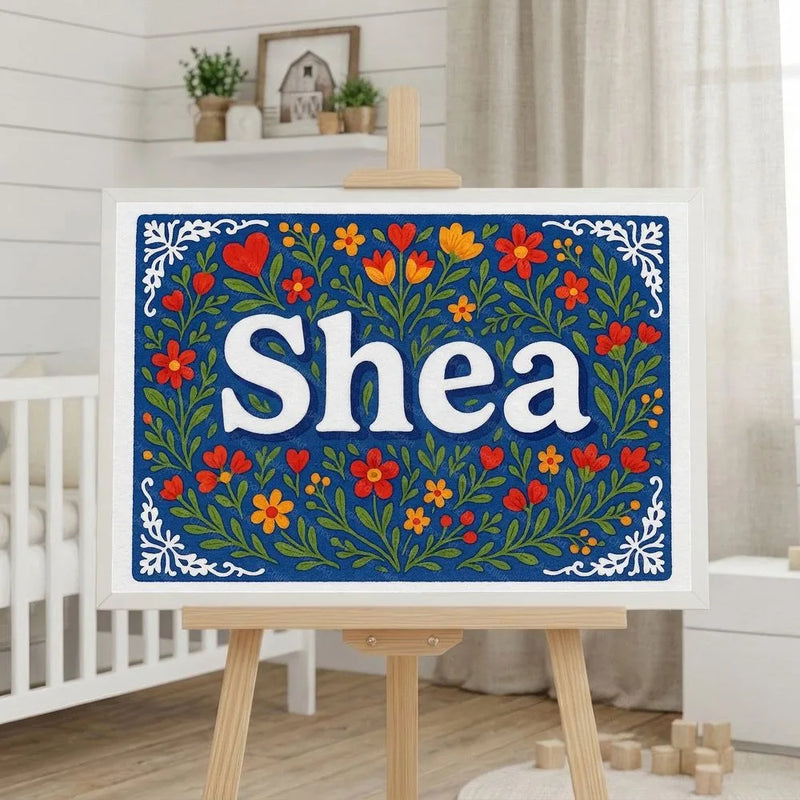 Shea Name Art - Floral Farmhouse personalized wall print for kids