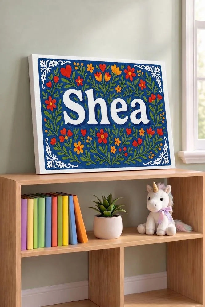 Shea Name Art - Floral Farmhouse personalized wall print for kids