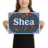 Shea Name Art - Floral Farmhouse personalized wall print for kids