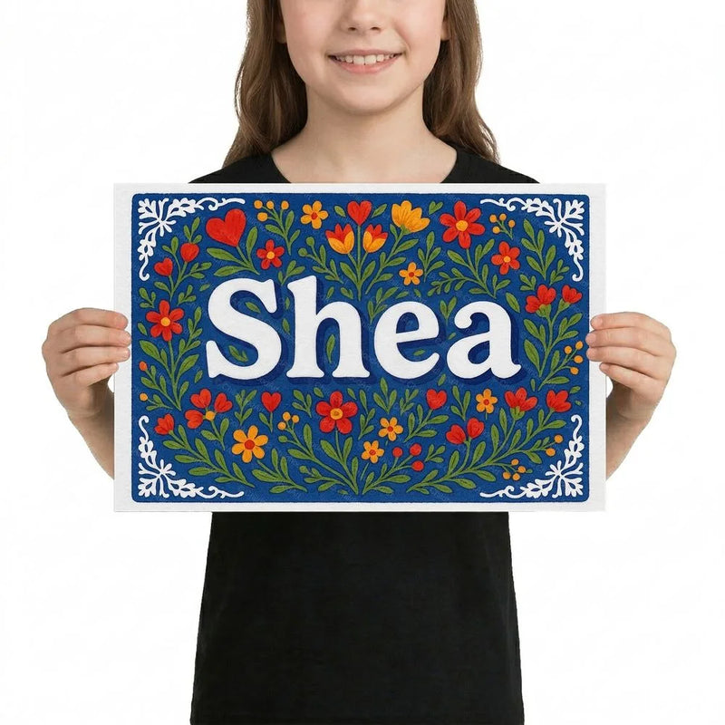 Shea Name Art - Floral Farmhouse personalized wall print for kids