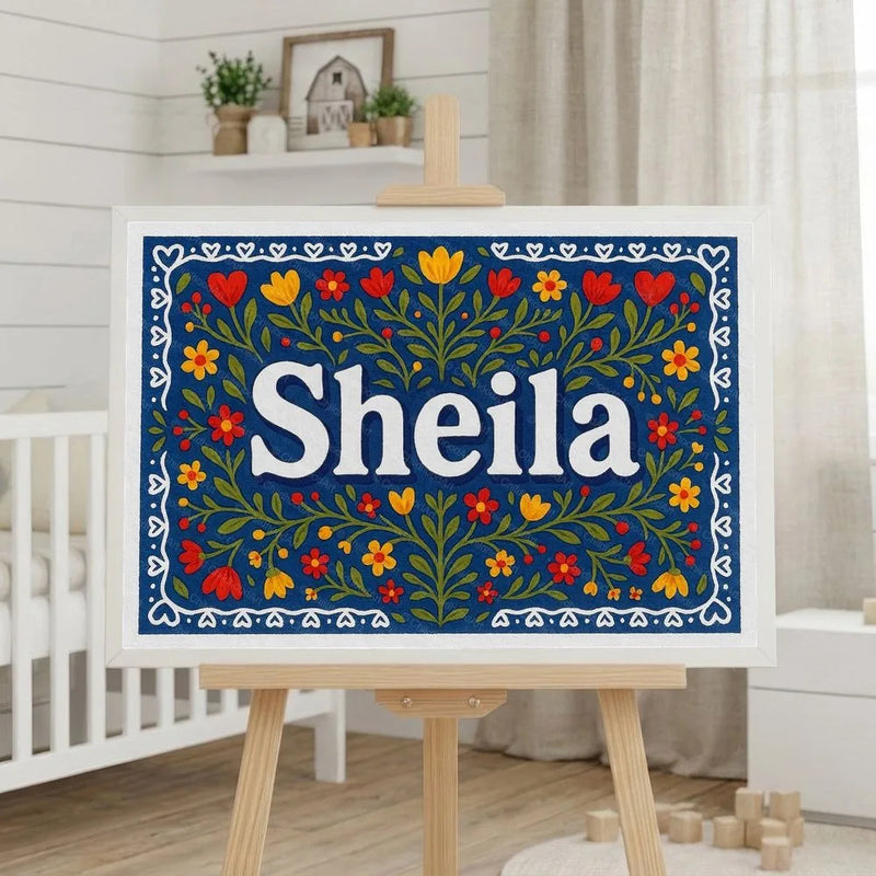 Sheila Name Art - Floral Farmhouse personalized wall print for kids