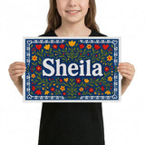 Sheila Name Art - Floral Farmhouse personalized wall print for kids