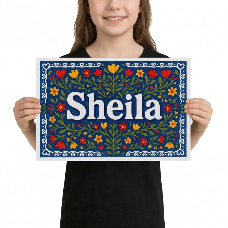 Sheila Name Art - Floral Farmhouse personalized wall print for kids