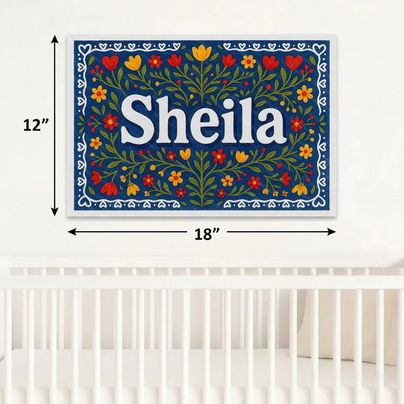 Sheila Name Art - Floral Farmhouse personalized wall print for kids