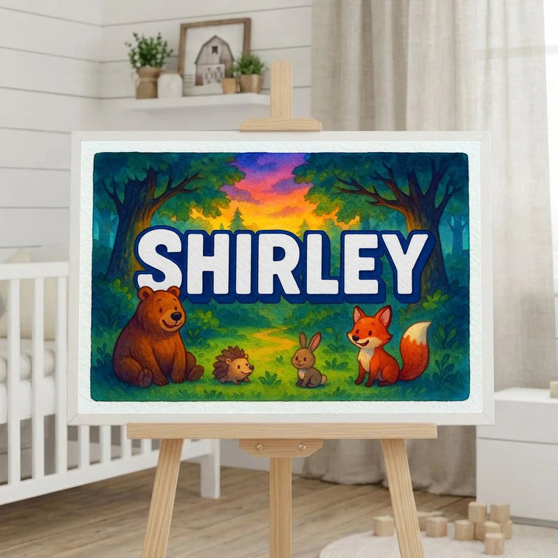 Shirley Name Art - Forest Friends personalized wall print for kids