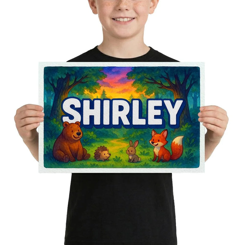 Shirley Name Art - Forest Friends personalized wall print for kids